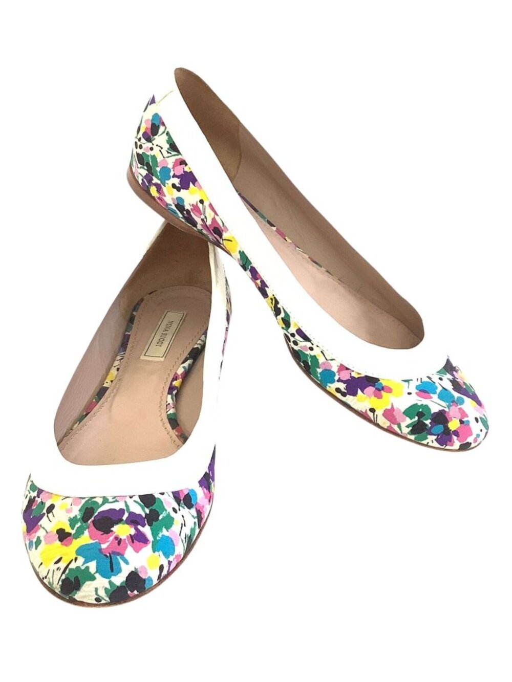 Nina Ricci Ballerina Flats Blue Floral Round-Toe Flat Heel Y2K